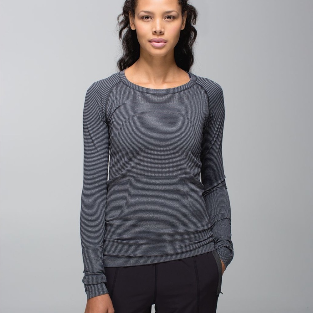 Lululemon | Swiftly Tech Long Sleeve Crew Tonka Stripe Heathered Black Size 2‎